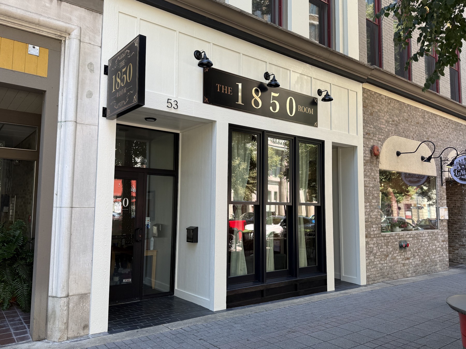 Angled view of the storefront on Monroe Center